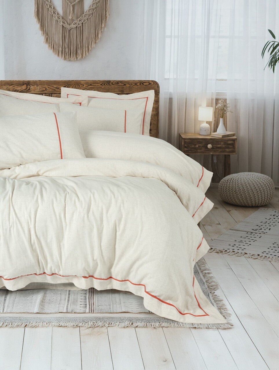 Lenjerie de pat dubla, L'essentiel Maison, Banded, Portocala / Crema - imagine 4